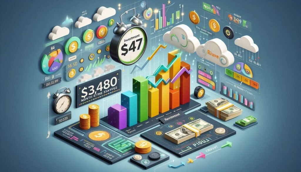 ROI calculator showing $47 AI investment yielding $3480 monthly value through time savings