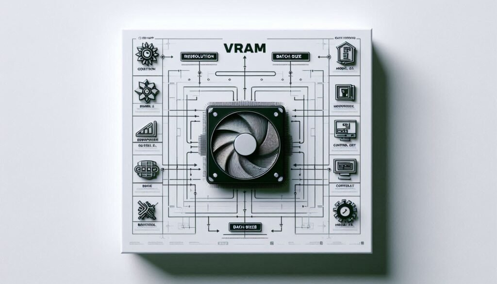 Diagram of common causes of CUDA out of memory in Stable Diffusion: resolution, batch size, SDXL, ControlNet, and hires fix.