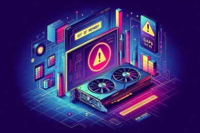 Stable Diffusion CUDA out of memory error concept with VRAM maxed out on a GPU.