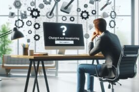 Frustrated user experiencing ChatGPT not responding error message on computer screen