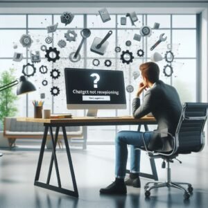 Frustrated user experiencing ChatGPT not responding error message on computer screen